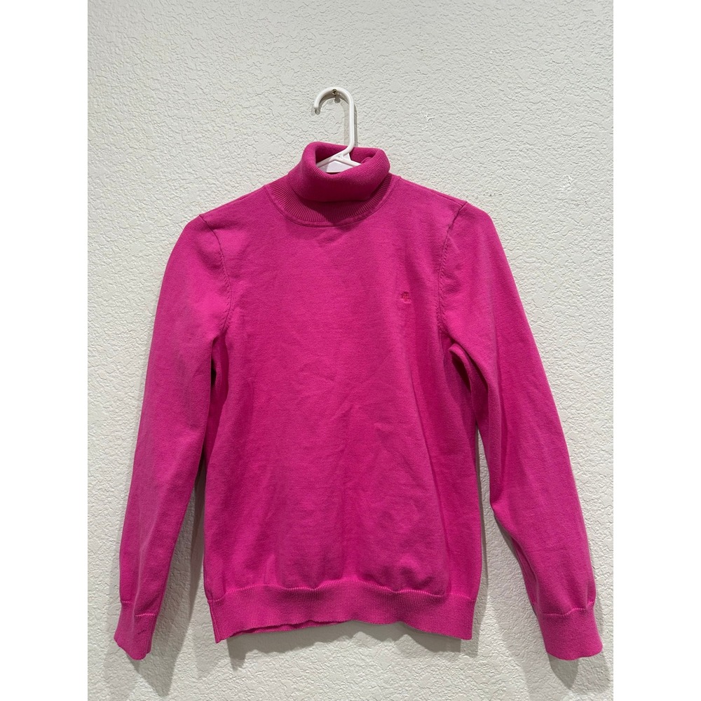 Lauren Ralph Lauren Petite Pink Cotton Turtleneck Sweater PL Fuchsia Logo Knit